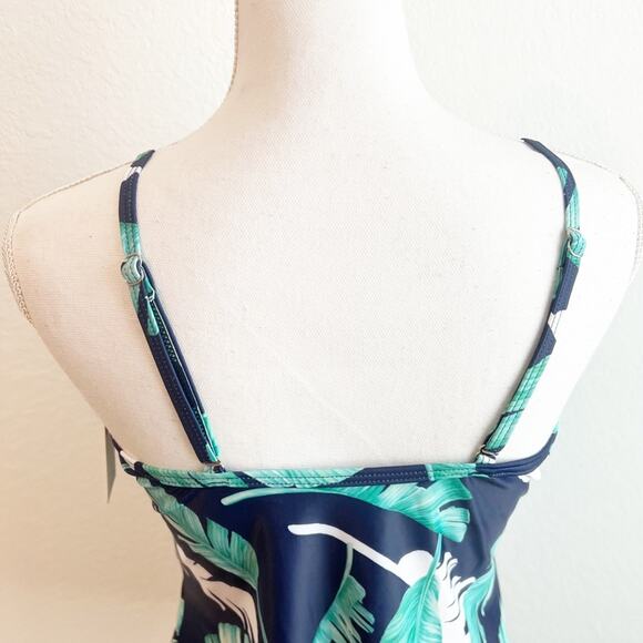 HOLIPICK GREEN BLUE LEAF PRINT WOMEN SWIMMING TANKINI SIZE LARGE BRAND NEW - Picture 3 of 5